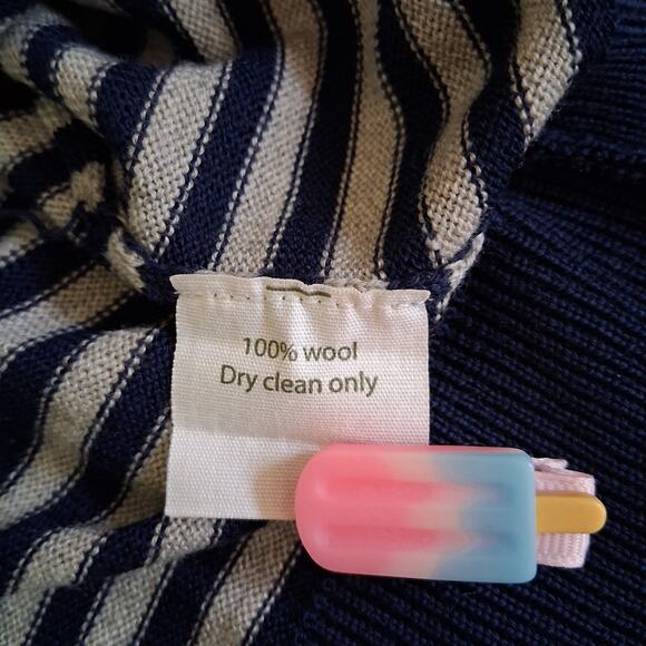 CARDIGAN brand Blue & Gray Striped 100% Wool Size Medium Minimalist Preppy - Picture 7 of 7